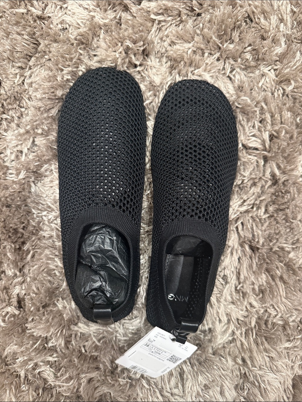 Trending Mango Black Knit Mesh Slip-On Flats